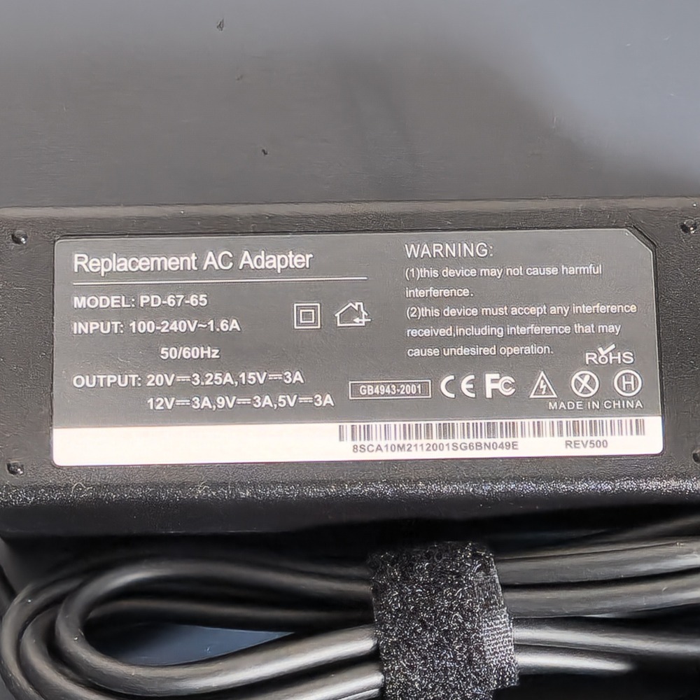 65W USB-C Laptop Charger Replacement AC Adapter PD-67-65‎ Black